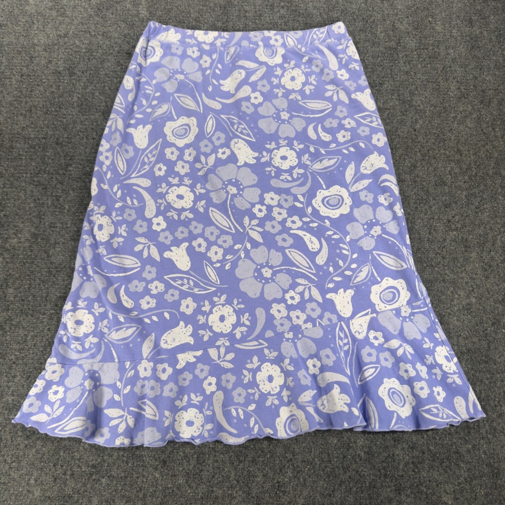 Fresh Produce Purple Floral Midi Skirt Ruffle Flounce Hem Cotton Size M USA Made